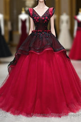 Unique Burgundy V Neck Tulle Long Semi Formal Prom Dress, Burgundy Evening Dress